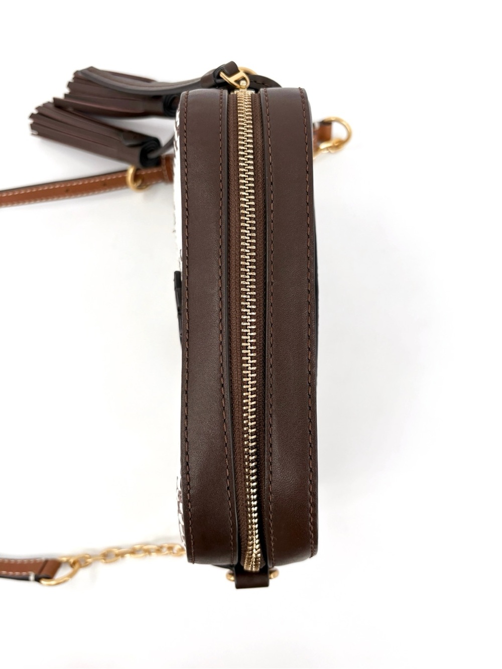 TORY BURCH McGraw Woven Plaid Camera Bag in Cold Brew - Picture 7 of 14